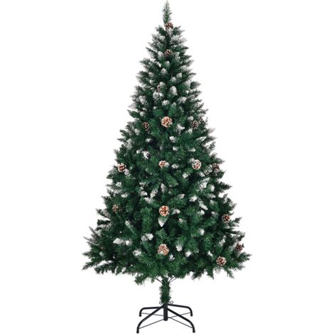 Sapin de Noël artificiel 5 FT enneigé avec pommes de pin, arbre de Noël vert 700 branches, pied métal solide