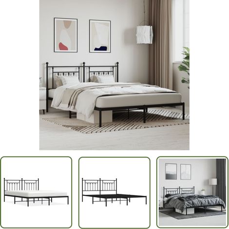 The Living Store Bettgestell mit Kopfteil Metall Schwarz 160x200 cm - Metallbettfundament - Doppelbett - Boxspringrahmen - Schwarzes Bettgestell - Bettrahmen Schwarz (1/5)
