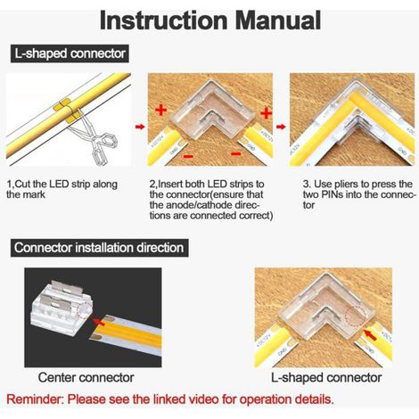 Kit Connecteur Ruban LED COB 2 Pin 8mm Largeur Carte 10 Connecteurs Transparents Sans Espacement 3 Connecteurs Forme L/Coin Sans (1/5)