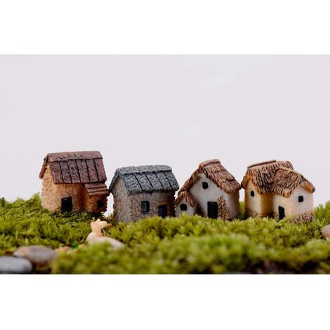 PCS Miniature Gardening Landscape Micro Village Stone Houses Miniature House Thatched Cottage Huts DIY Bonsai Terrarium Craft Desktop Ornaments Accessories for Fairy Garden Decoration (1/5)