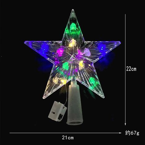 Nouvelle étoile lumineuse pour sapin de Noël, décorations spécialement conçues pour les fêtes, étoile transparente à cinq branches avec lumières, guirlande lumineuse de 22 cm.