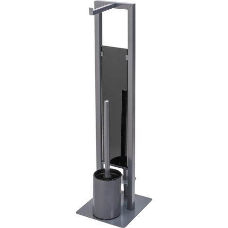 WENKO Stand WC-Garnitur Rivalta Grigio, piastra in vetro di sicurezza, grigio, acciaio grigio, vetro temperato nero, polipropilene nero