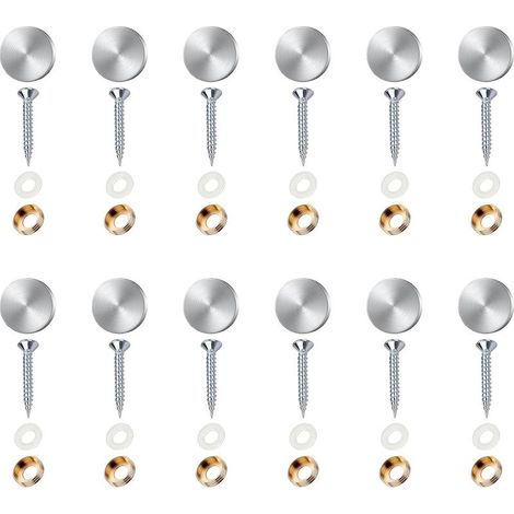 Lot de 12 vis à miroir - Vis décoratives - 16 mm - En acier inoxydable - Avec rondelles - Vis décoratives argentées - Pour tables, panneaux de salle de bain, verre, miroir et décoration en (1/5)