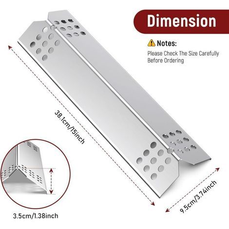 Lot de 4 38.1CM Diffuseur Chaleur Universels,Pièces de Rechange Universal Flavorizer Bar,Compatible avec la Plupart des modèles de Gril à gaz,Plaques chauffantes pour Barbecuer(Acier inoxydable) (1/4)