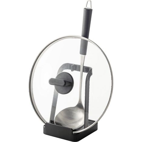 Support de couvercle et louche, acier noir - L 10 x l 10 x H 15 cm, porte-ustensiles de cuisine stable, organisateur de rangement pour couvercles et cuillères, finition mate élégante (1/5)