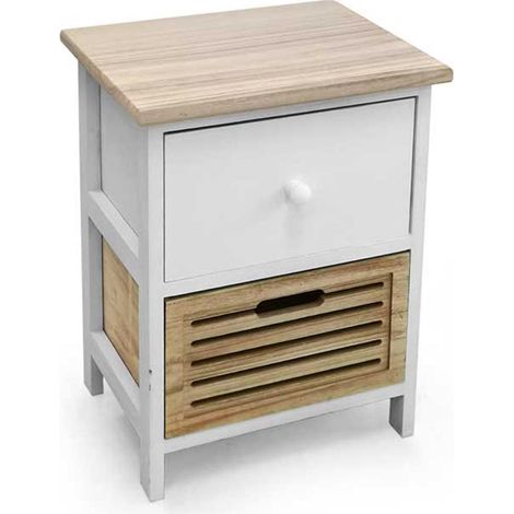 CASSETTIERA IN LEGNO CON 2 CASSETTI COLORE BIANCO E NATURALE 26 X 32 X 46 CM (1/2)
