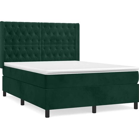 Maison Exclusive - Box spring postel s matrací tmavě zelená 140x190 cm samet (1/5)