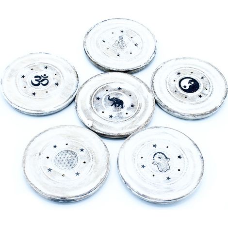 Porte-encens lavé blanc - Cône et disque d'encens- Vendu par 1 (1/2)