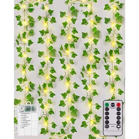 Guirlande Lumineuse 10M 100 LED Lierre Artificiel Guirlande Alimenté par Pile avec Télécommande, 8 Modes Étanche Lumiere Noël pour (1/5)