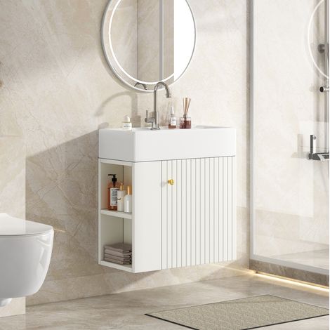 Mobile bagno con lavabo e ripiani laterali bianco OKMYHOME (1/5)