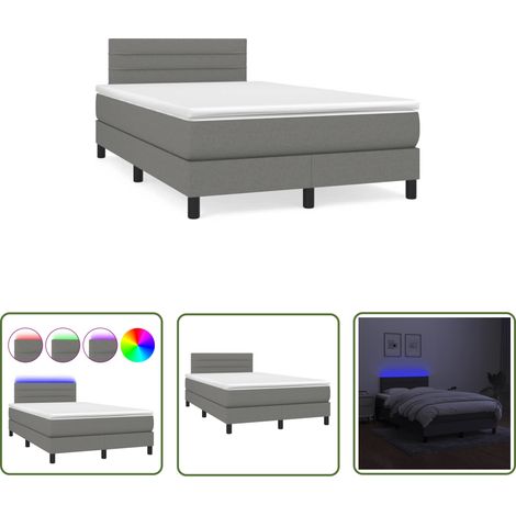 The Living Store Sommier à lattes de lit matelas LED gris foncé 120x190 cm tissu - Sommier Tapissier - Lit Avec Led - Matelas À Ressorts Ensachés - Têted Lit Ajustable - Éclairage LED (1/5)