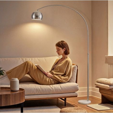 Lámpara de pie arco 167 cm con base de mármol, metal plateado DESVIAE (1/5)