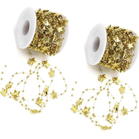 2 pièces de perles ABS en forme d'étoile à cinq branches, guirlande pour bouquet de mariée, décoration de Noël (rouleau de 10 m, étoile dorée à cinq branches) (1/5)