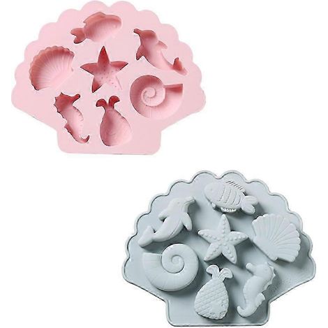 Moules en silicone à fondant sur le thème marin, pour gâteaux et pâtisseries, rose, lot de 2. (1/3)