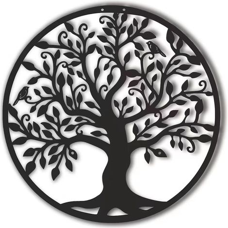 Decoración de pared de metal con marco de Árbol de la Vida, decoración de pared industrial negra, cuadro original moderno de gran tamaño para salón (40 x 40 cm) (1/5)