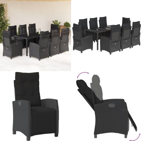 9-tlg. Garten-Essgruppe mit Kissen Schwarz Poly Rattan - Gartenstuhl - Gartentisch (1/5)