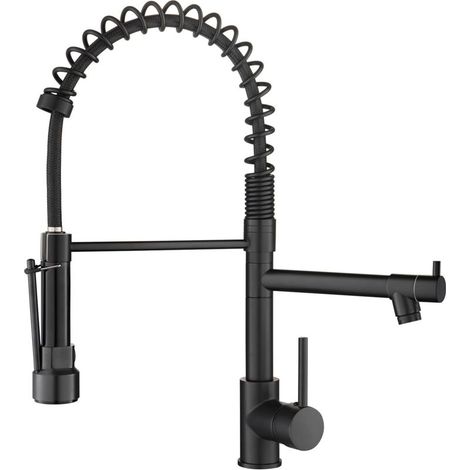 Robinet de Cuisine Noir Extractible avec Douchette 2 Modes, Becs Mitigeur Rotatif 360° en Acier Inoxydable