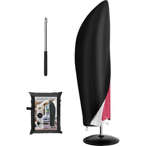 Offset Parasol Cover with Telescopic Pole, 210D Oxford Fabric, Waterproof, Windproof and UV Resistant, for Garden Parasol, 265 x 40/70/50 cm (1/5)