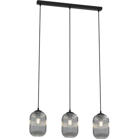 Lampadario 3 Luci Selene In Acciaio Nero E Vetri Plissettati Fumè (1/5)