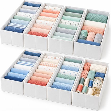 Relaxdays système rangement tiroirs, lot 8, commode IKEA Hemnes 160 cm, pliable, cloisons, boîte séparation, blanc (1/5)