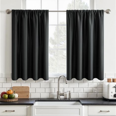 Petit Rideaux Occultants Thermique Isolant Anti Froid de Fenetre Tissu Impermeable Exterieur Rideau Cuisine Court Anti Chaleur Passe Tringle pour Chambre Salon, Gris, 90x90cm(LxH), 2 Pièces (1/5)