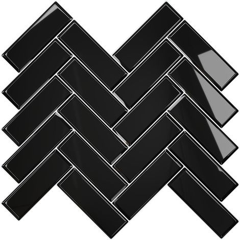 Carrelage Adhesif Mural Chevrons Noir Crédence Adhésive Cuisine Carreaux Adhesif Salle de Bain Stickers Carrelage Cuisine Dalle PVC Adhesive Murale Blanchisseries 30.5cm×30.5cm 24 Pièces (1/5)