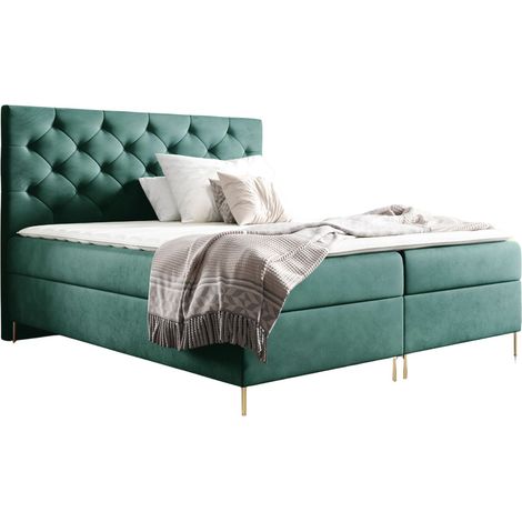Sofello Boxspringbett LIVIA 160 x 200cm 2x Bettkasten TOPPER 5cm Gratis Grün Velour hohe goldene Beine (1/5)