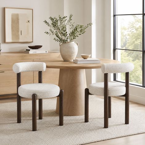 Lot de 2 chaises repas 54x53x80 cm en tissu écru et décor noyer (1/5)