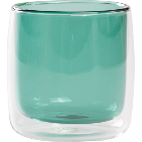 No Bilia Lot De 4 Verres Tumbler À Double Paroi Transparent Et Vert Lac, Design À Double Paroi En Verre Borosilicaté Soufflé À La Main, Modernes (1/2)