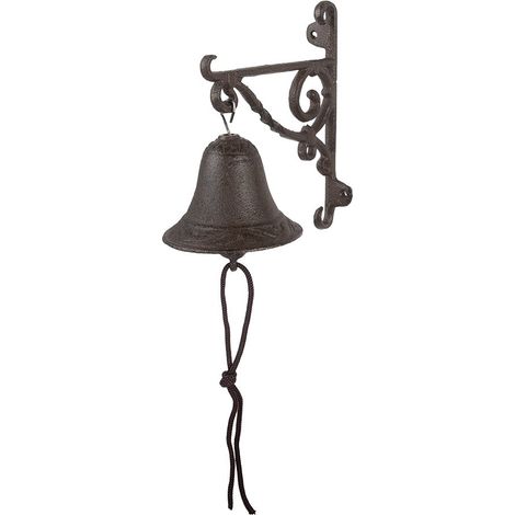 Sonnette de porte ancienne cloche de jardin en fer marron style rustique 14 x 11 x 18 cm - PANGIVO (1/2)