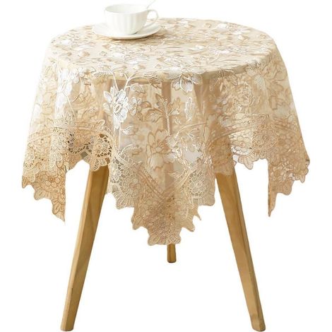 Nappe ronde en dentelle avec broderie, Vintage, 90 cm, Beige