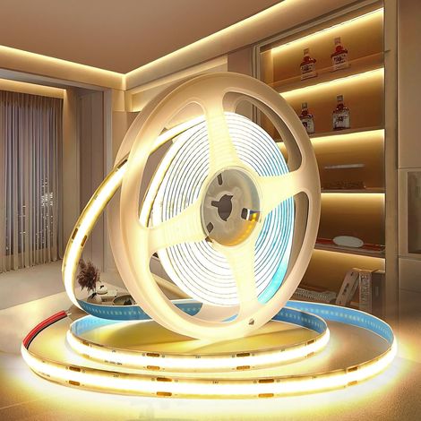 Ruban LED COB 12V, 10M bande LED COB Blanc Chaud 3000K Découpable Flexible 320LED/M, CRI90, pour Chambre, Décoration de la Maison (Sans Alimentation) (1/5)