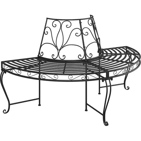 Maison Exclusive - Baumbank Halbrund Ø160 cm Schwarz Stahl (1/5)