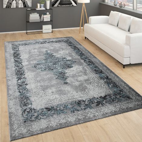 Paco Home Tappeto vintage a pelo corto per soggiorno, dal design orientale, mélange turchese e grigio 60x100 cm (1/3)