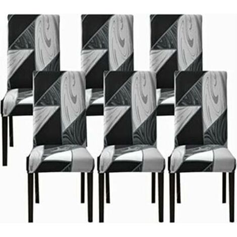 Lot de 6 housses de chaise de salle à manger extensibles (noir géométrique, lot de 6), housses de chaise universelles lavables, housses de chaise faciles à nettoyer pour la décoration de salle à mange