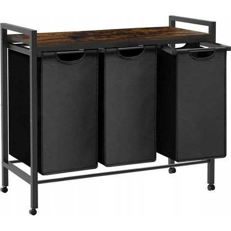Wäschekorb mit Ablage, drei Fächer, INDUSTRIAL LOFT, Rollen, 76x92,5x33 W012