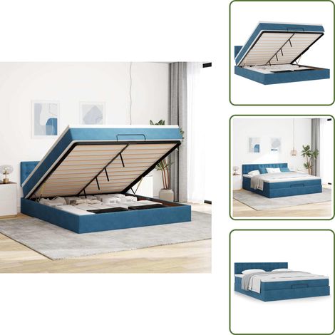 Ottoman-Bett mit Matratze Dunkelblau 180x200 cm Samt - Ottoman-Bett - Ottoman-Betten - Bettrahmen - Bettgestell (1/5)