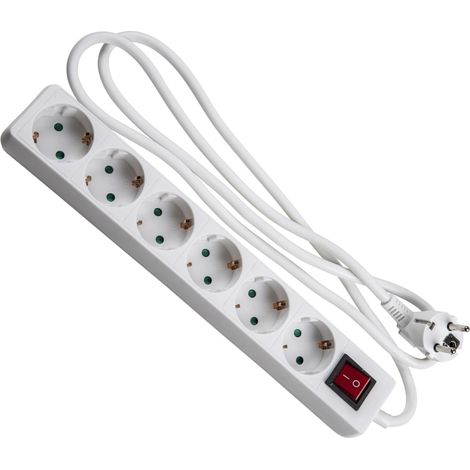 Multiprise Blanche 6 Prises Schuko avec Interrupteur, 1,5 m H5VV-F 3G1,5 m㎡, Base de 6 Prises