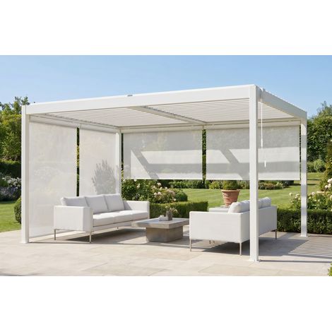 Pergola bioclimatique 4x3m autoportée PIANA aluminium blanc avec stores rétractables sur 2 côtés (3m + 4m) (1/5)