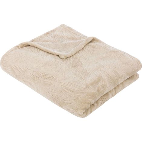 Plaid flanelle Beige Lin motif en relief 125 x 150 cm - Atmosphera (1/5)