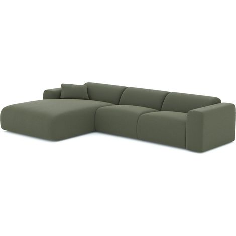 Canapé grand angle gauche 5 places en tissu tramé vert olive MYRA (1/5)