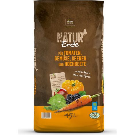 PATZER NATUR Erde BIO für Tomaten Gemüse Beeren & Hochbeete torffrei - 45 Liter