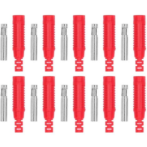 10er-Set Bananenbuchsen-Stecker aus Messing (PA-Buchse) mit Isolierschlauch, Presspassungsadapter J.10031Rot