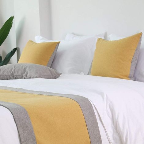 Filiyano – oreiller – Couvre-lit patchwork bicolore, couvre-lit d'hôtel, canapé-lit, écharpe décorative pour chambre à coucher, taie d'oreiller (Jaune (1/3)