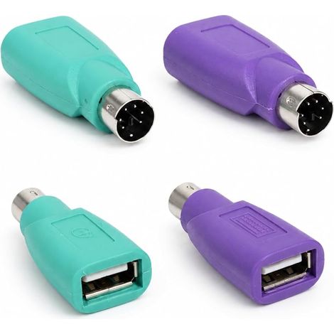 Lot de 4 adaptateurs USB vers PS/2 pour clavier et souris, adaptateur PS2 USB vers PS2, adaptateur Mini DIN 6 Plug & Play pour PC rétro, vert/violet, adaptateur à connexion passive (1/5)