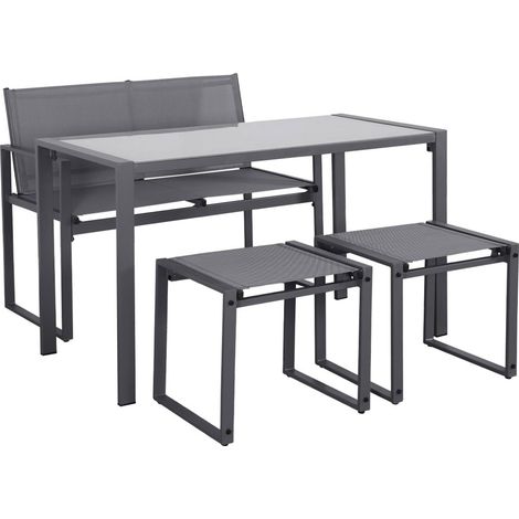 Steel and Textilene Garden Table + 4 Seats Anthracite 125x59.5x74 cm - Tavena