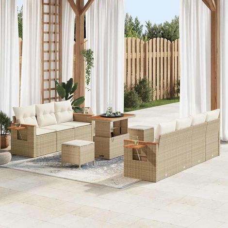 vidaXL Set Divano da Giardino con cuscino Beige Poly Rattan (1/5)