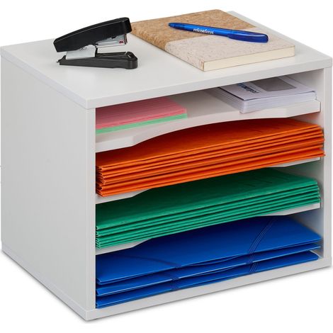Relaxdays Organizer Portadocumenti, 4 Ripiani Porta Lettere e Documenti A4, HLP: 28x35,5x25 cm, Fibra di Legno, Bianco