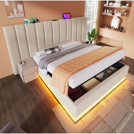 struttura letto 180x200 contenitore USB LED beige OKMYHOME (1/5)