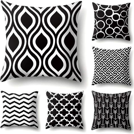 Funda de almohada geométrica supersuave AIDUCHO para sofá, cama o sillón, funda de cojín decorativa para el hogar, 45x45cm, juego de 6 (estampado blanco y negro) (1/5)